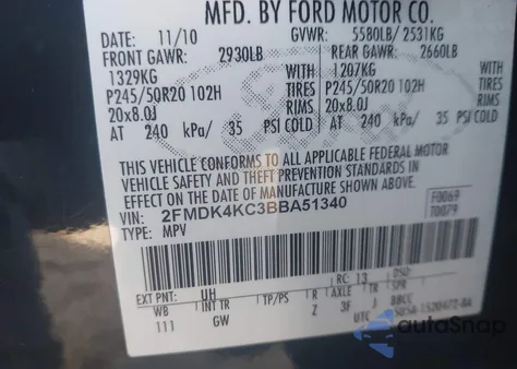 2011 Ford Edge Limited из США, поврежденный, VIN 2FMDK4KC3BBA51340